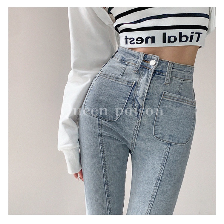 Cocory vn Quần Jean Ống Đứng Lưng Cao Phong Cách Đường Phố Cổ Điển