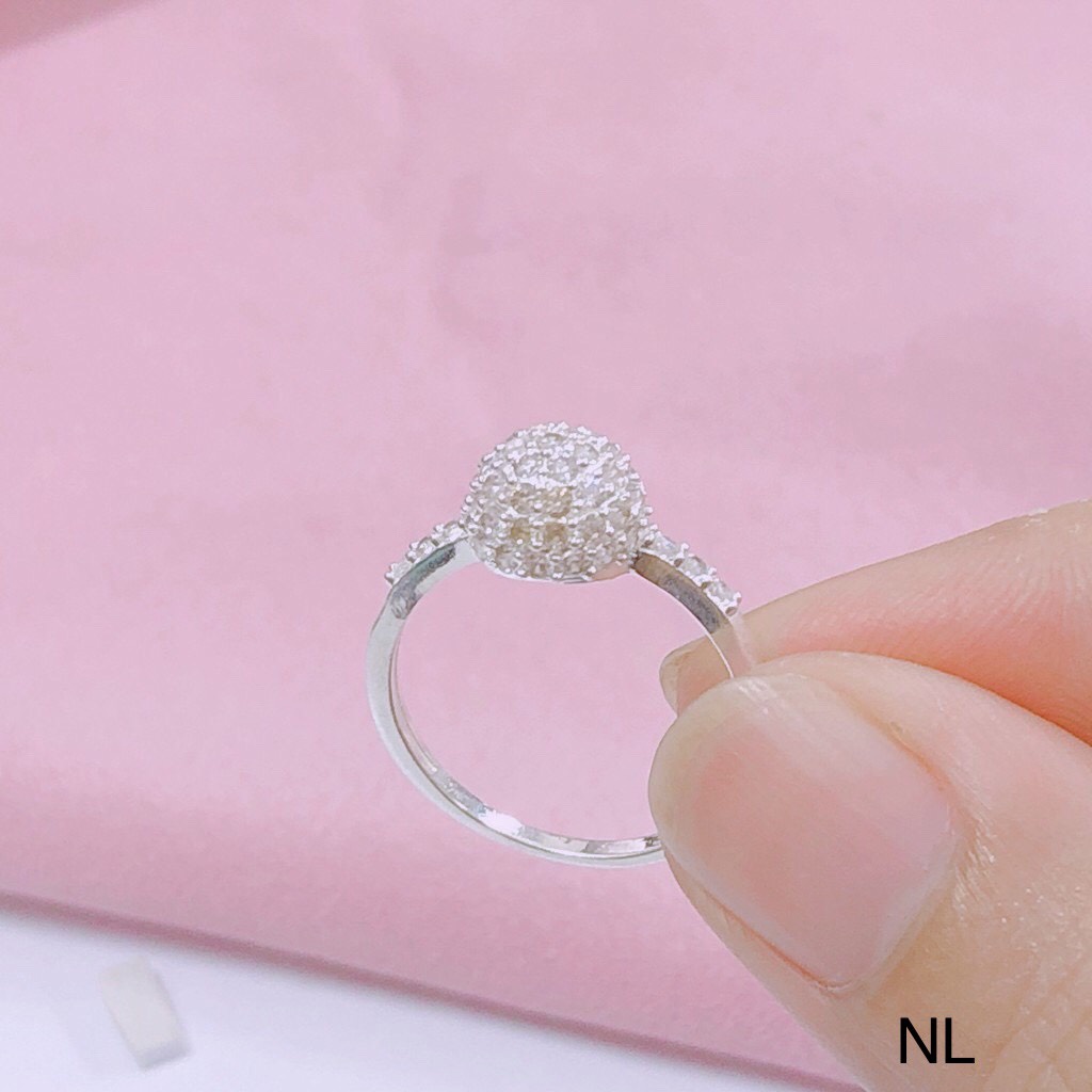 Nhẫn nữ bạc thật, nhẫn nữ mặt cầu tròn đính đá nhỏ xinh xắn - Kho sỉ bạc Nhất Linh