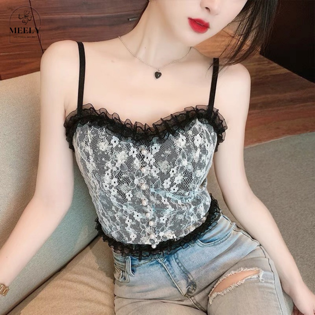 Áo Lót Nữ Bralette Ren Hoa Nút Ngọc Sexy Sang Chảnh, Áo Bra 2 Dây Tiểu Thư Siêu Hút Mắt - 9023 | BigBuy360 - bigbuy360.vn