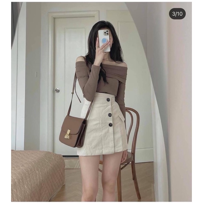 Áo thun tăm dài tay trễ vai sang chảnh