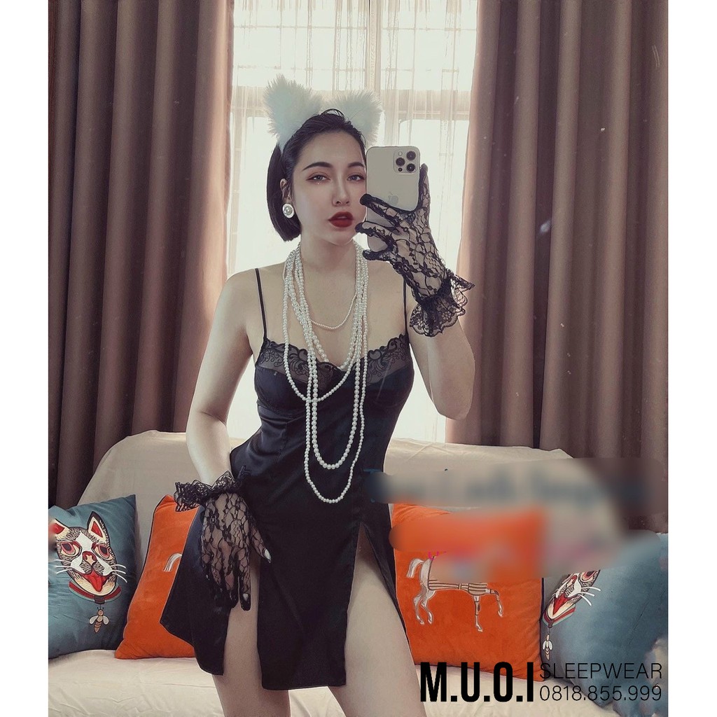 SX 067-Váy ngủ cup tôn dáng ngực xẻ đùi sexy QUẢNG CHÂU cao cấp - Hàng có sẵn( video kèm ảnh thật)