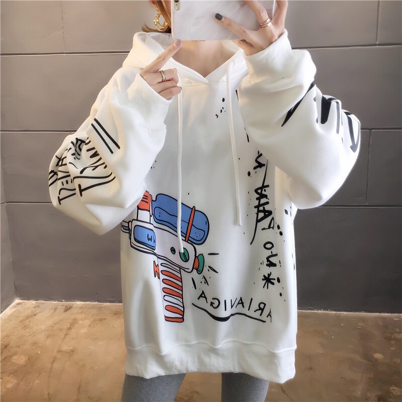 Áo Hoodie Nón Chui Trùm Đầu Nữ Chất Vải Nỉ Poly Unisex Nam Nữ, In Súng Nước WAH019NOTR
