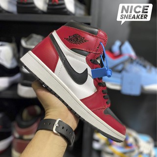 Giày sneaker Jordan 1 mid chicago toe White/red/black | High quality .