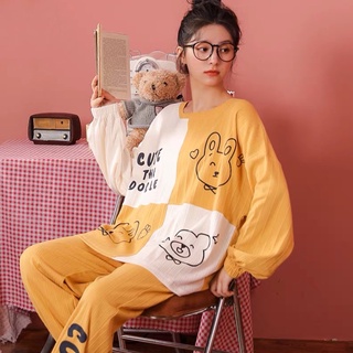 (ORDER) Bộ ngủ cotton dài tay hoạ tiết dễ thương, hàng Quảng Châu cao cấp