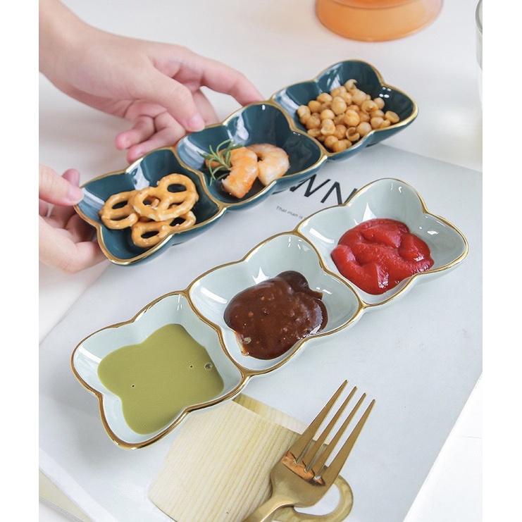 Khay decor gia vị hoa 3 ngăn viền vàng vừa sang chảnh,vừa tiện lợi