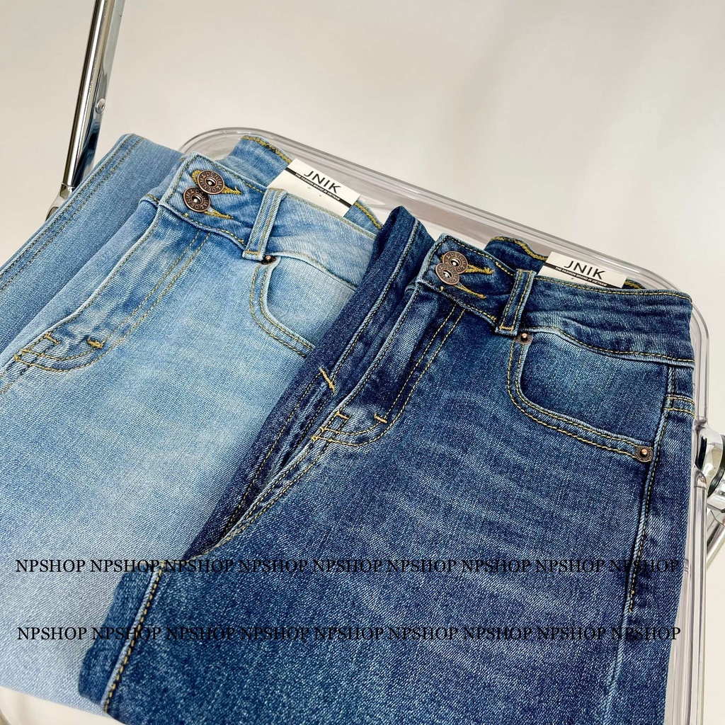 Quần jean nữ ống loe NPSHOP lưng cao cạp 2 nút, quần bò loe nhẹ ống suông cao cấp JNIK005
