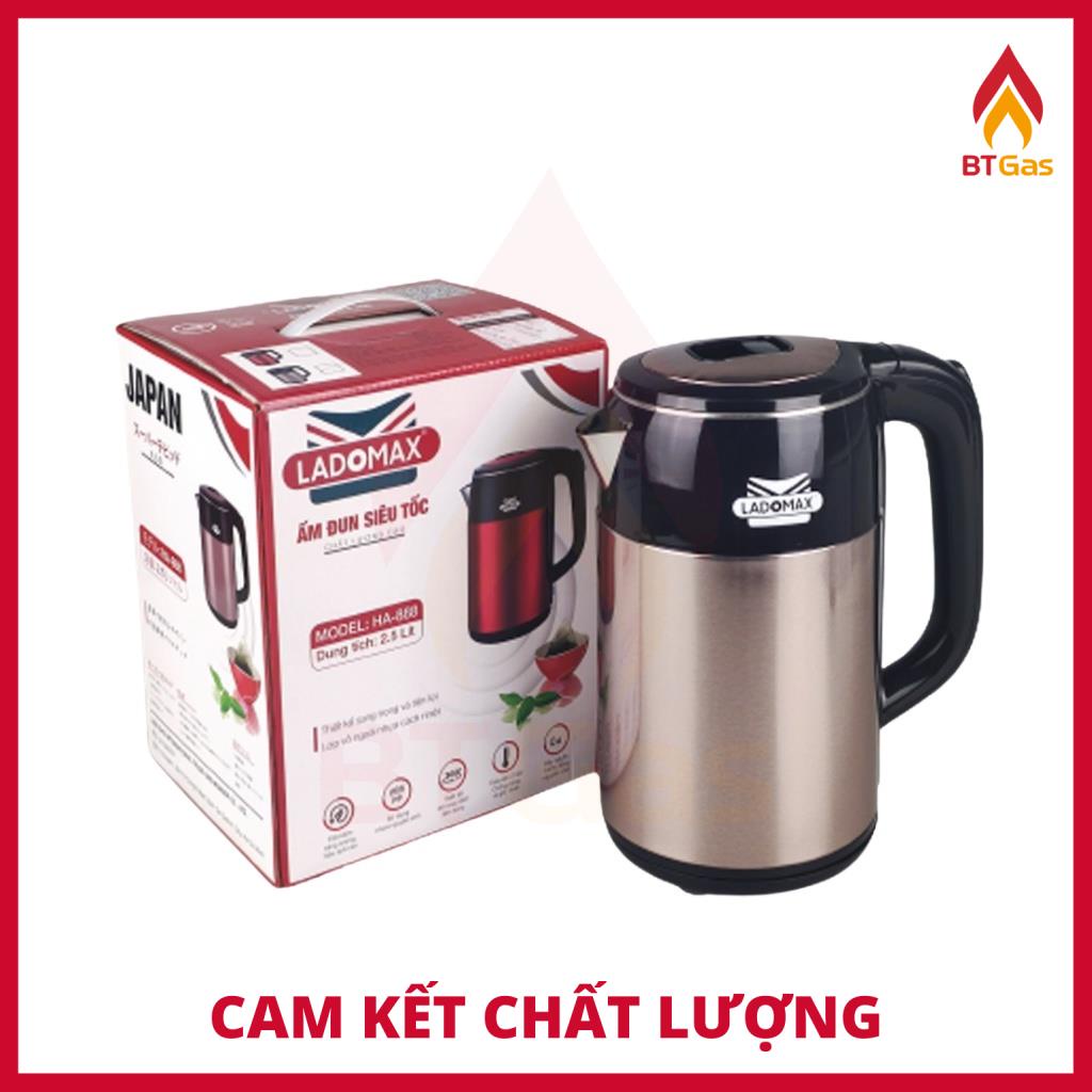 Bình đun siêu tốc, ấm siêu tốc đun nước siêu nhanh Inox 2 lớp chống phỏng Ladomax HA-888 2.5L