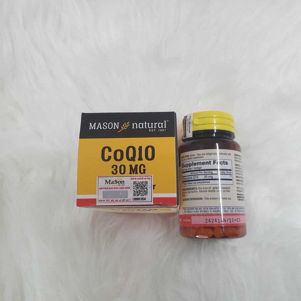 Viên uống bổ tim Mason Natural CoQ10 30mg giúp giảm cholesterol máu ổn định huyết áp hỗ trợ sức khỏe tim mạch hiệu quả