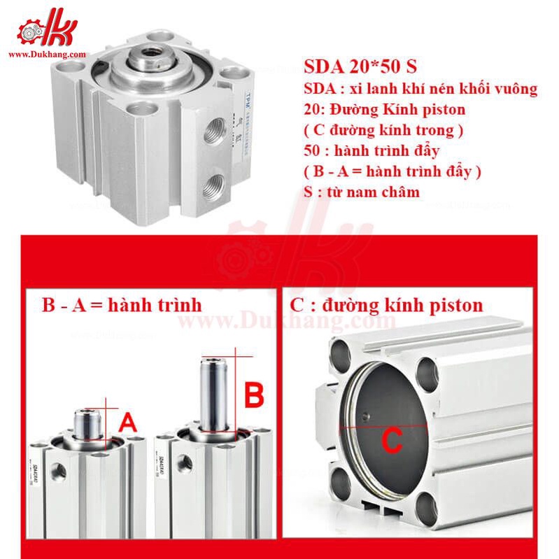 Xy lanh khí nén SDA12 16 20 25 -Xi lanh khí nén compact SDA