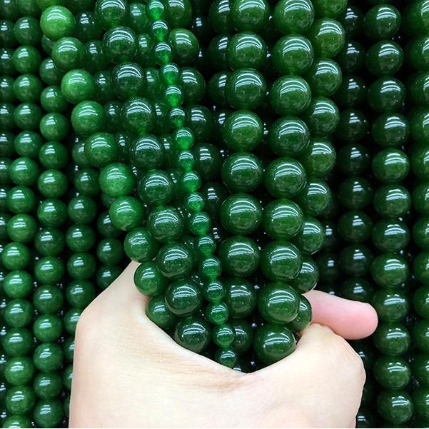 Chuỗi Hạt Đá Chalcedony Màu Xanh Lá Cây Đậm, Kích Cỡ 4-14mm