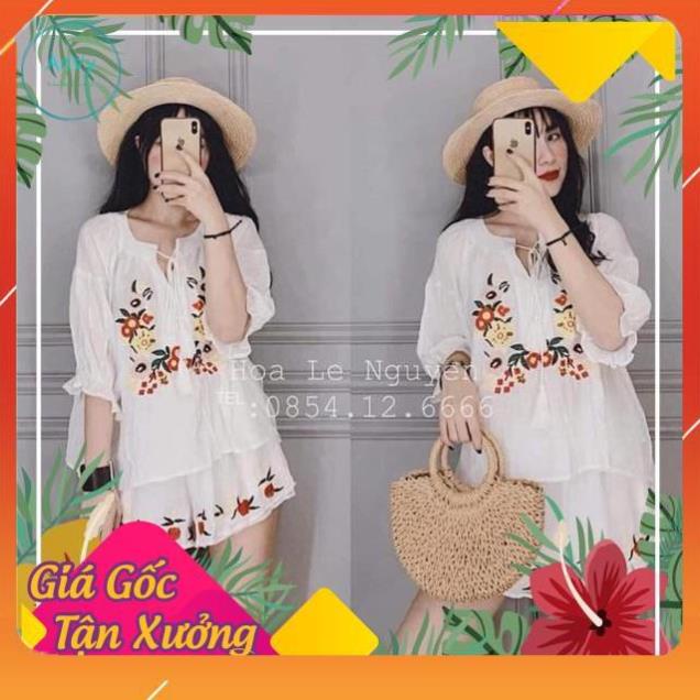 Bộ đũi thêu hoa bo chun nữ,bộ ngủ nữ | BigBuy360 - bigbuy360.vn