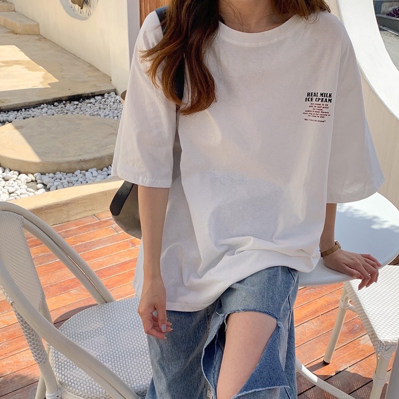 Áo thun phông nam nữ PINK tay lỡ form rộng ICE CREAM Unisex