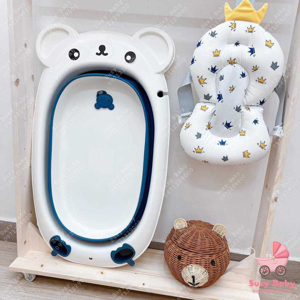 Chậu tắm gập gọn hình gấu kèm phao tắm cho bé, Suzy baby