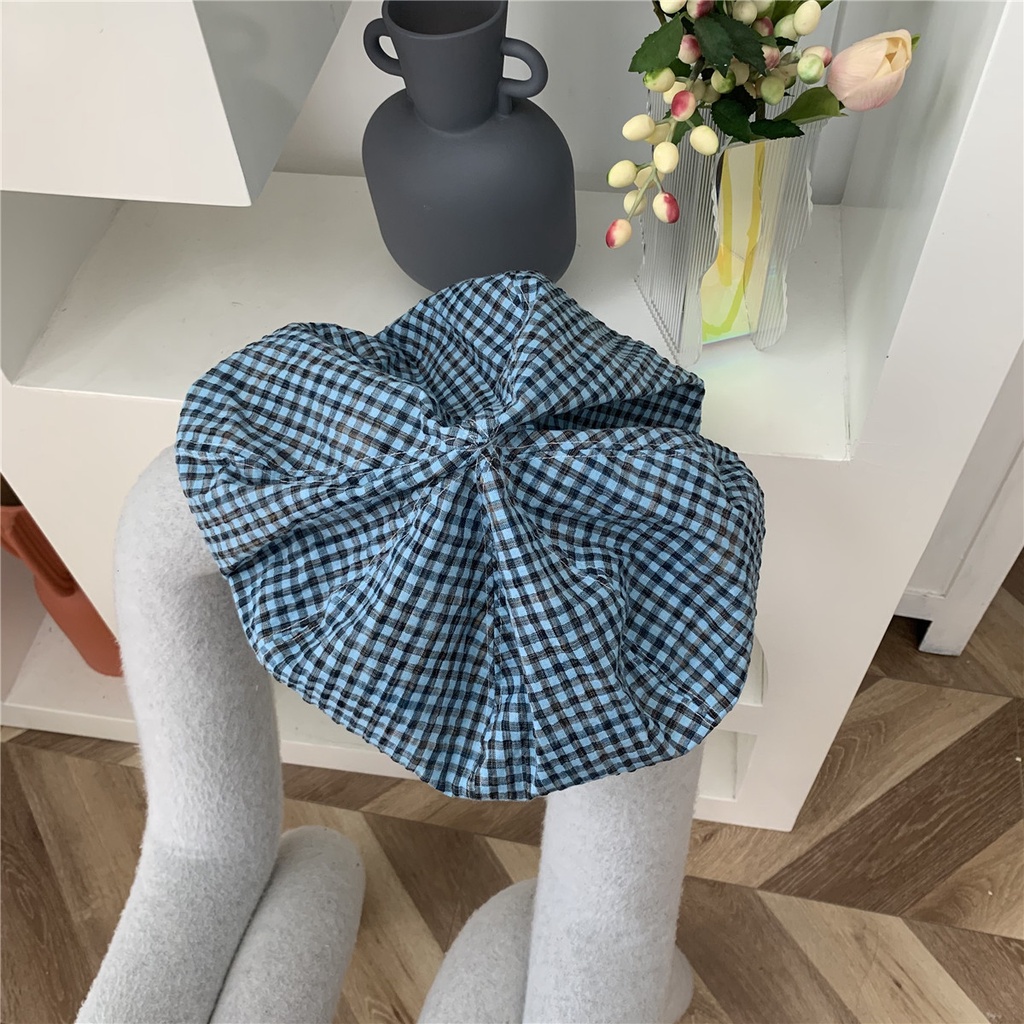 Mũ beret họa tiết sọc caro thoáng khí thời trang mùa hè cho nữ