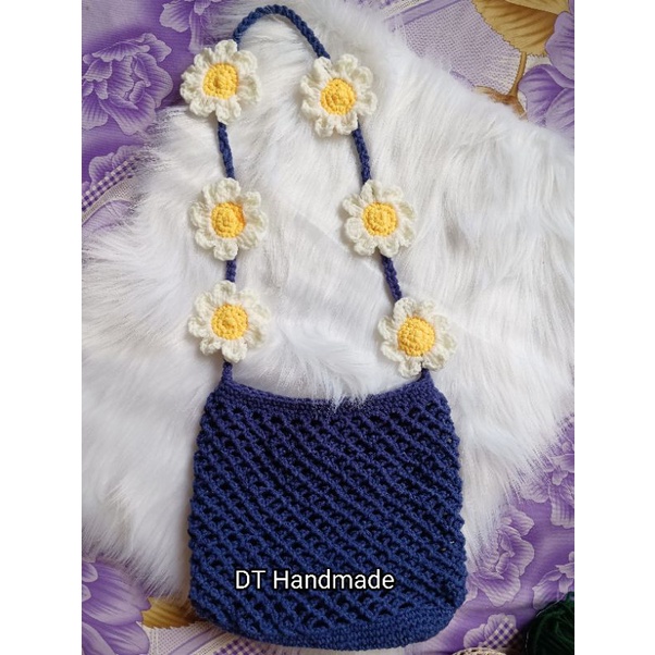 Túi đeo chéo Túi lưới len hoa cúc handmade Túi đeo chéo summer hoa cúc daisy handmade