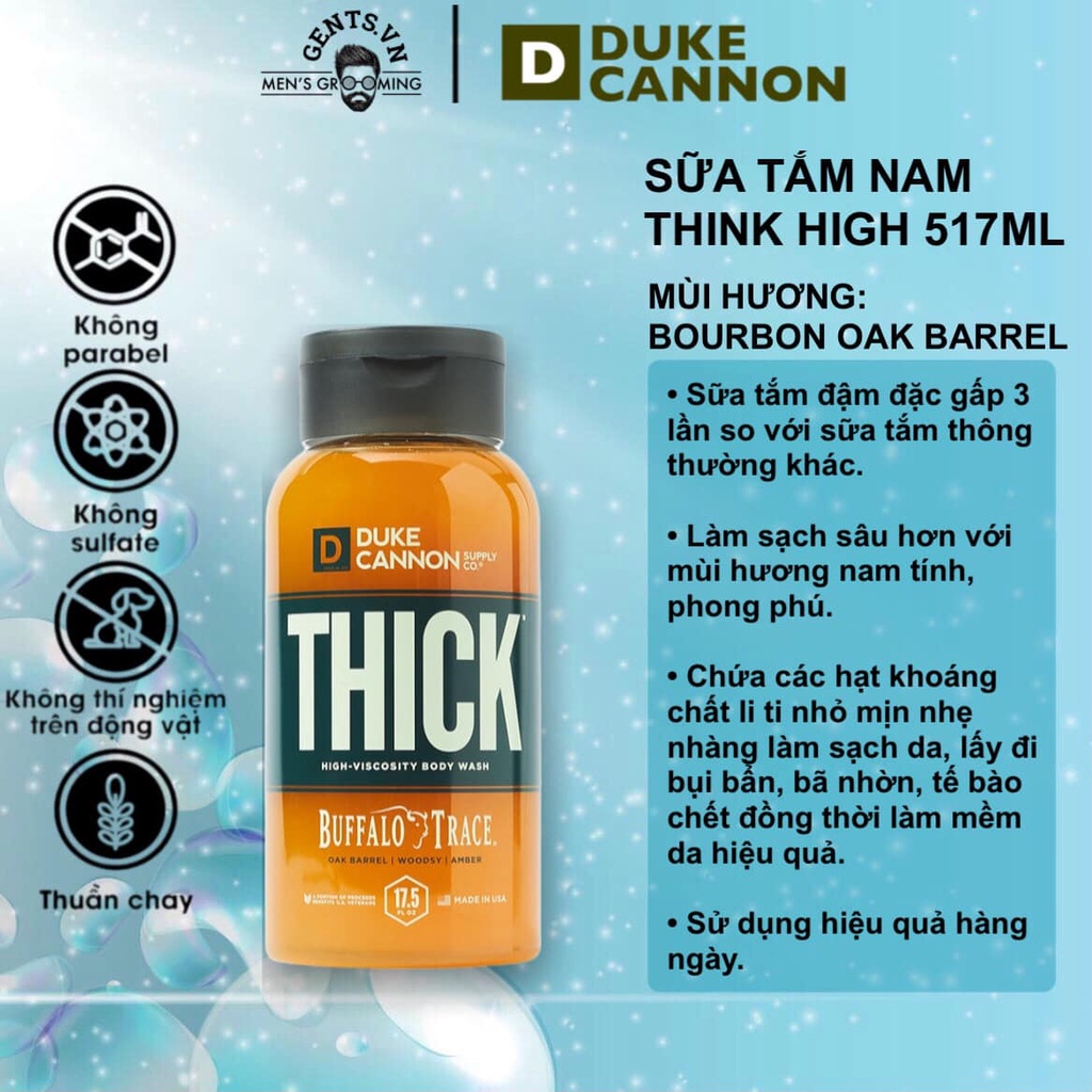 Bourbon Oak Barrel | Sữa tắm nam Duke Cannon Thick High - Viscosity Body Wash 517ml