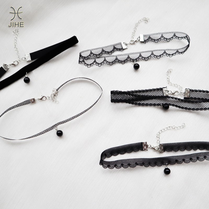 Choker Ren Đen Đính Ngọc Trai Phong Cách Hàn Quốc