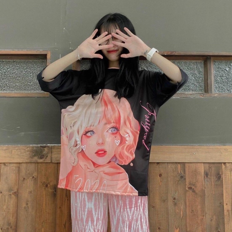 Set Bộ Quần LongPant 3D Sọc Hoạ Tiết Áo Thun Tay Lở Cô Gái Ảnh Thật