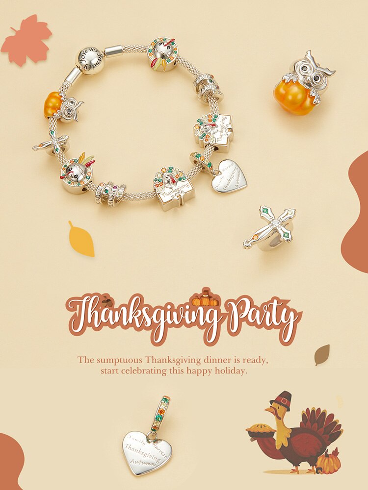 Hạt Vòng Tay Bamoer BSC343 Bằng Bạc 925 Sterling Hình Dạng Thánh Giá Phong Cách Lễ Tạ Ơn