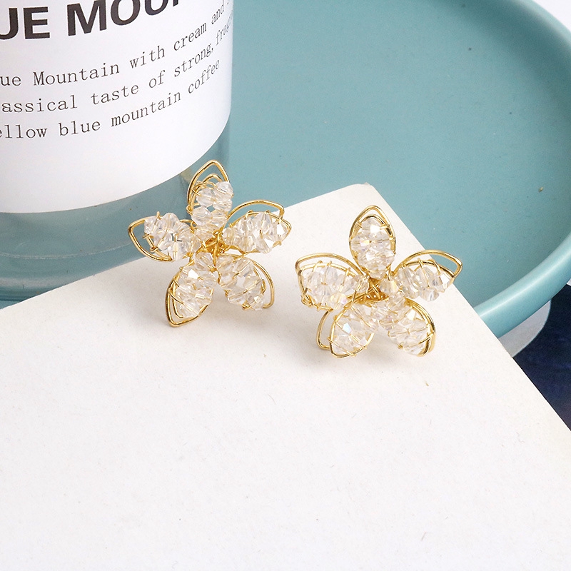 Hoa tai hình hoa đính đá lấp lánh mạ bạc 925 sang trọng