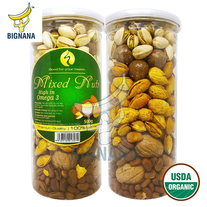 Hộp Mixed Nuts 6 In 1 - 500gr, Óc Chó, Hạnh Nhân, Hạt Thông, Macca, Hồ Đào, Hạt Dẻ Cười, Quả Mắc Ca Dinh Dưỡng
