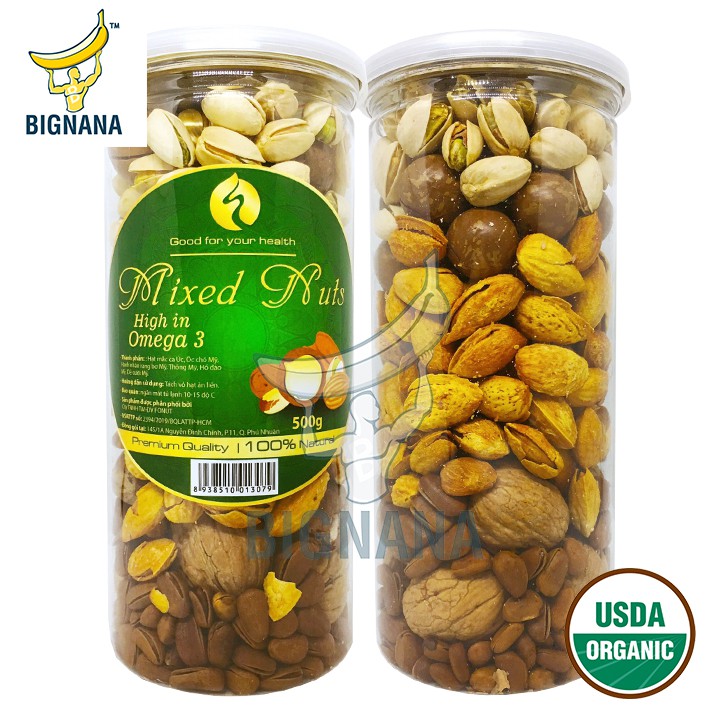 Hộp Mixed Nuts 6 In 1 - 500gr, Óc Chó, Hạnh Nhân, Hạt Thông, Macca, Hồ Đào, Hạt Dẻ Cười, Quả Mắc Ca Dinh Dưỡng