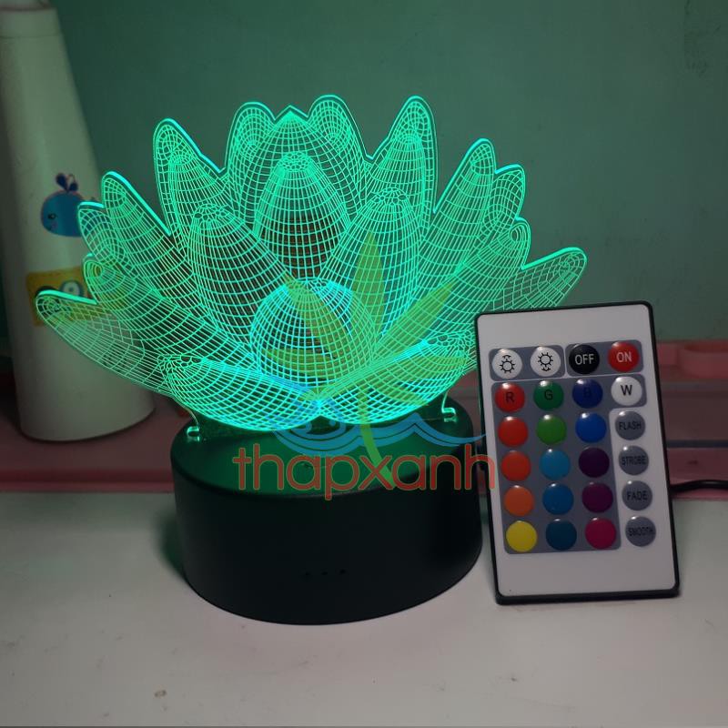 Đèn ngủ, Đèn trang trí Led 3D, Đèn ngủ 16 màu mini có điều khiển Bông Sen