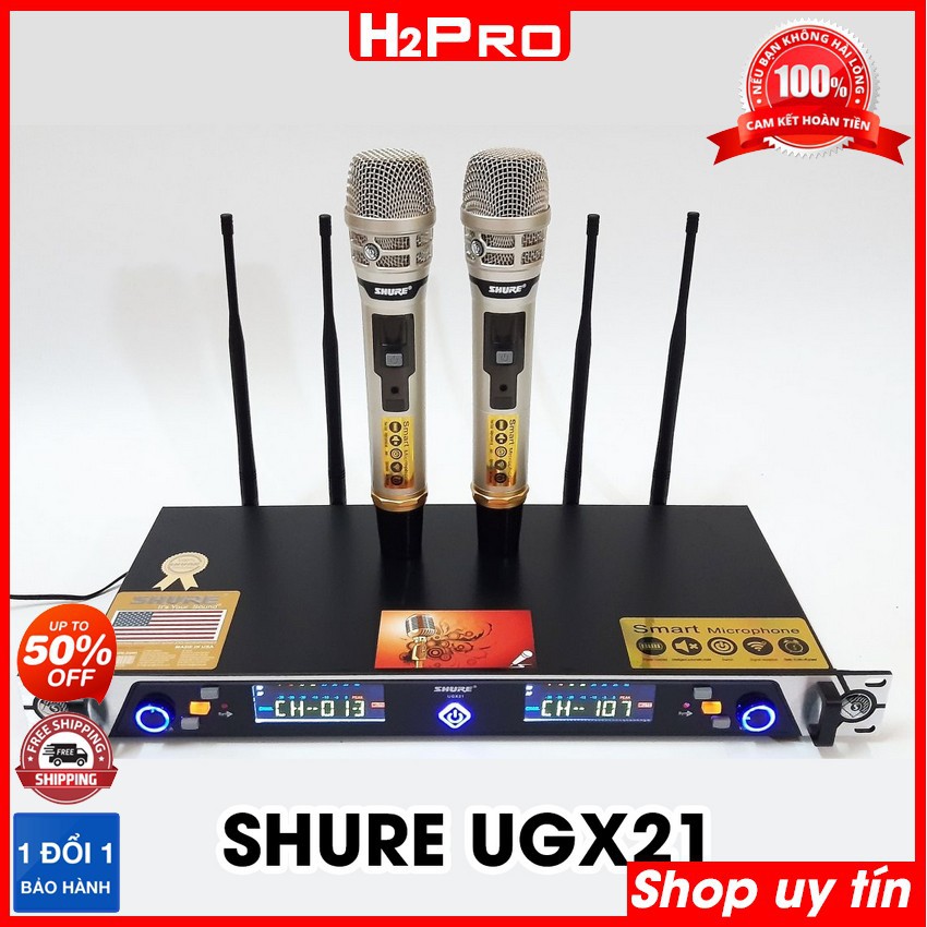 Bộ 2 Micro karaoke không dây Shure UGX 21, Micro karaoke không dây cao cấp tặng 2 chống lăn mic và 2 cặp pin giá 39K