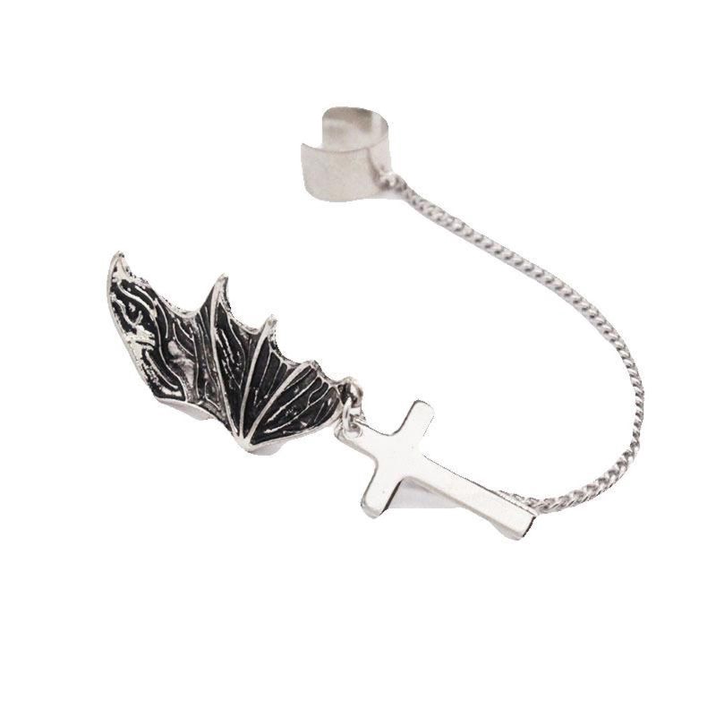 Vintage Bat Wings Chain Linked Ear Cuff Cross Pendant Earrings Jewelry Unisex