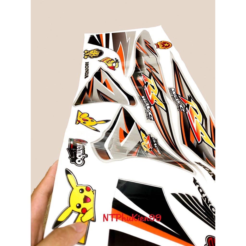 Tem rời Wave Alpha 50cc-100cc-110cc MẪU RS Màu Cam.3 Lớp Siêu Đẹp