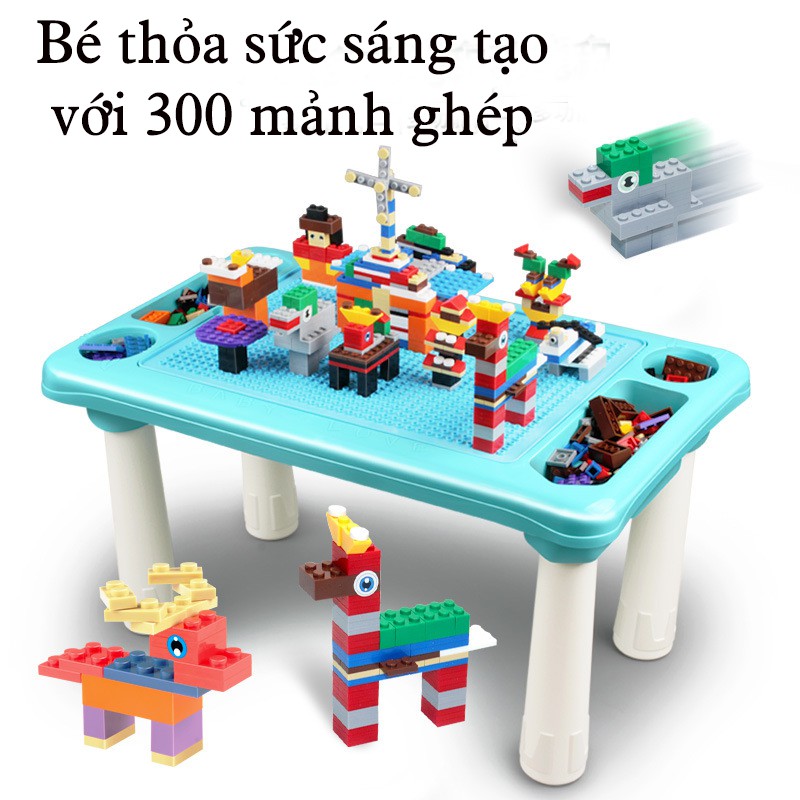 Bàn xếp hình đa năng 300 chi tiết, bàn xếp hình, lego xếp hình, có ngăn cất đồ tiện dụng cho bé, bảo hành 6 tháng