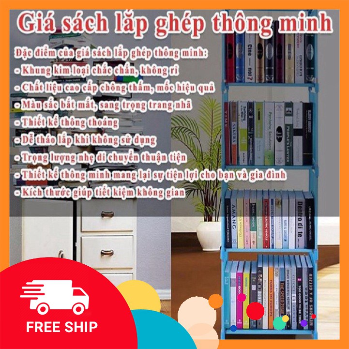 Giá Sách ⚡ 5 TẦNG 4 NGĂN LẮP RÁP, HÀNG LOẠI 1 ⚡ - khung kim loại, chịu lực tốt, vải không dệt