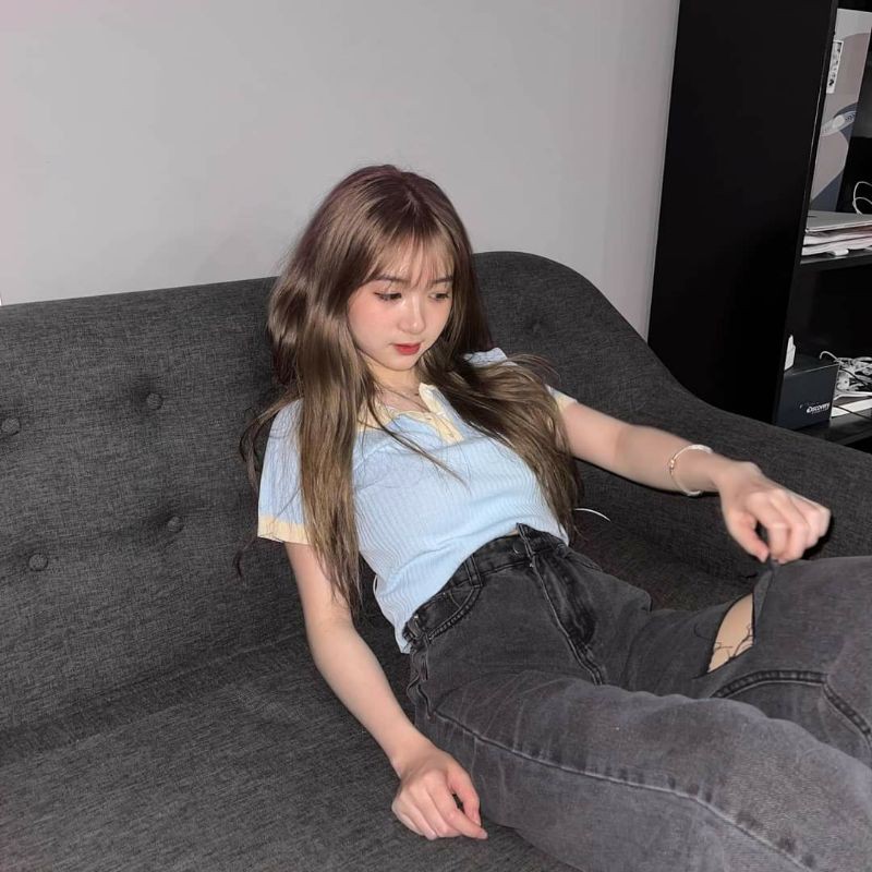 [ Sẵn quần jean size S và size L ] Set đồ áo polo tay ngắn + quần jean ống suông | BigBuy360 - bigbuy360.vn