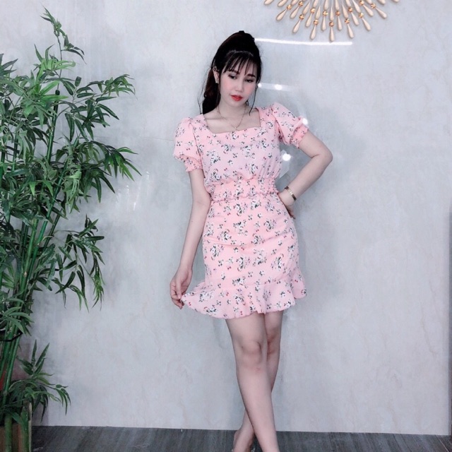 Đầm body lụa hoa dún eo SIÊU XINH -MS9B-Free size dưới 56kg