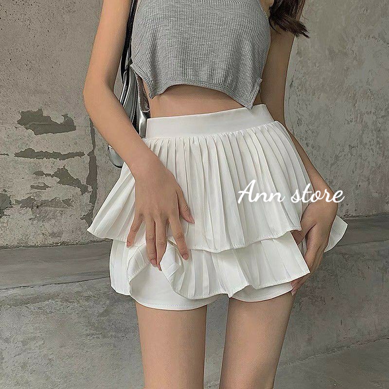 (Freeship) Chân Váy Xếp Ly Tầng Phồng Dáng Ngắn Xòe Phong Cách Công Sở Cao Cấp Lưng Cạp Cao ( Có Quần Trong ) Ann Store