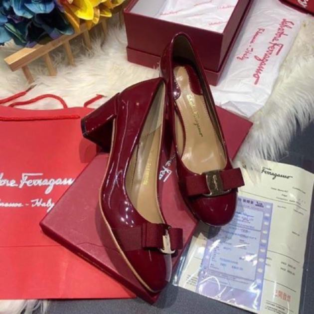 Giày Búp Bê Da Bóng Cao Gót Đế Vuông 5 Phân