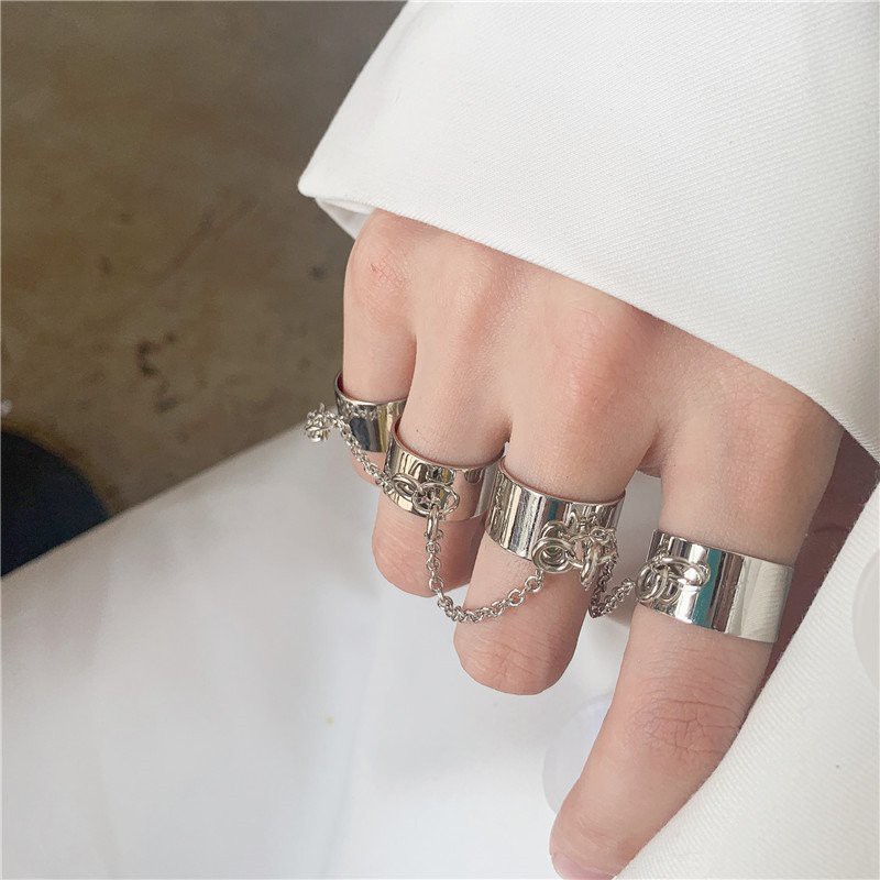 Combo 4 chiếc nhẫn NỐI LIỀN XÍCH đeo tay nam nữ unisex chất liệu titan không gỉ thời trang cá tính
