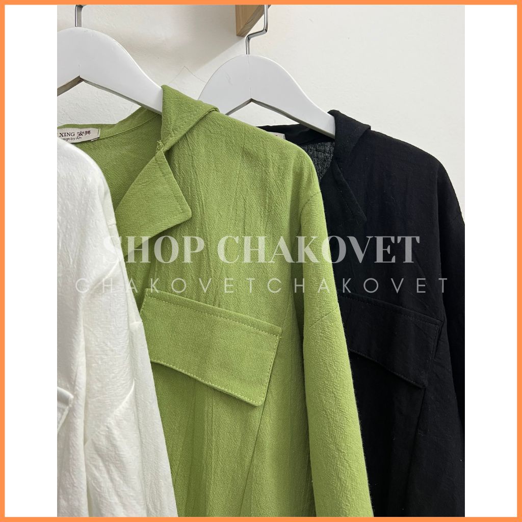 Áo sơ mi nữ dài tay Uzzang Vintage A8423 Áo đũi cổ Vest xẻ tà giả túi học sinh, công sở mặc siêu đẹp - CHAKOVET