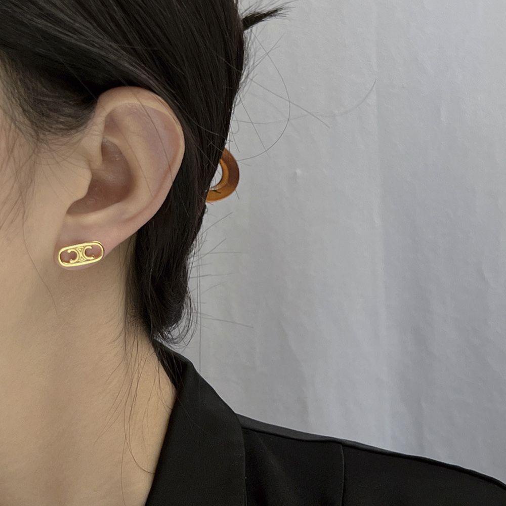 Bông Tai Dáng Dài Chữ C In Chữ Thời Trang Cho Nữ