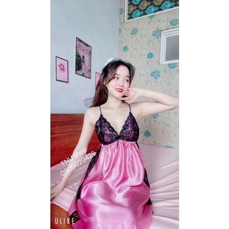 [Có size 71kg]Đầm ngủ, váy ngủ phi không mút 2 dây viền ren 2 bên sexy quyến rũ 834