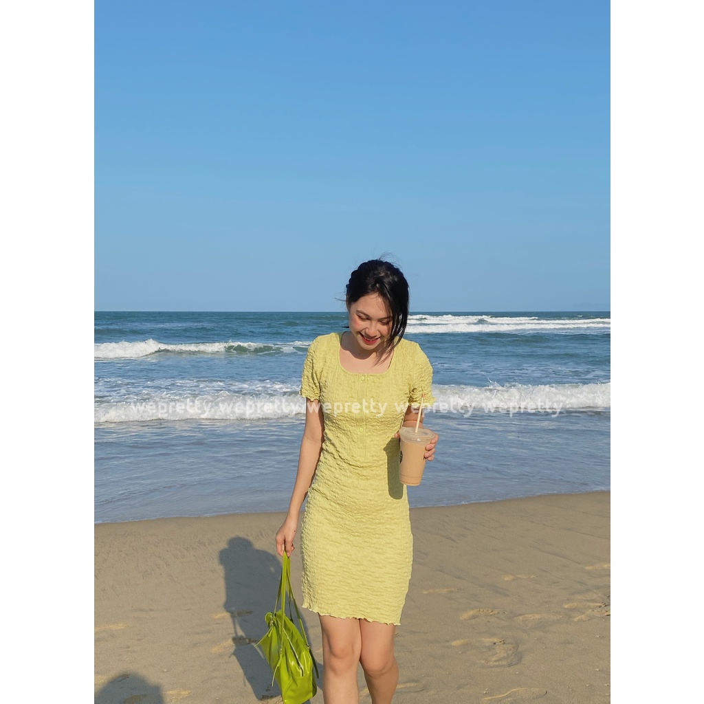 Váy suông body tôn dáng màu xanh bơ chất liệu thun xốp mềm mịn mặc đi biển Wepretty clothes | BigBuy360 - bigbuy360.vn