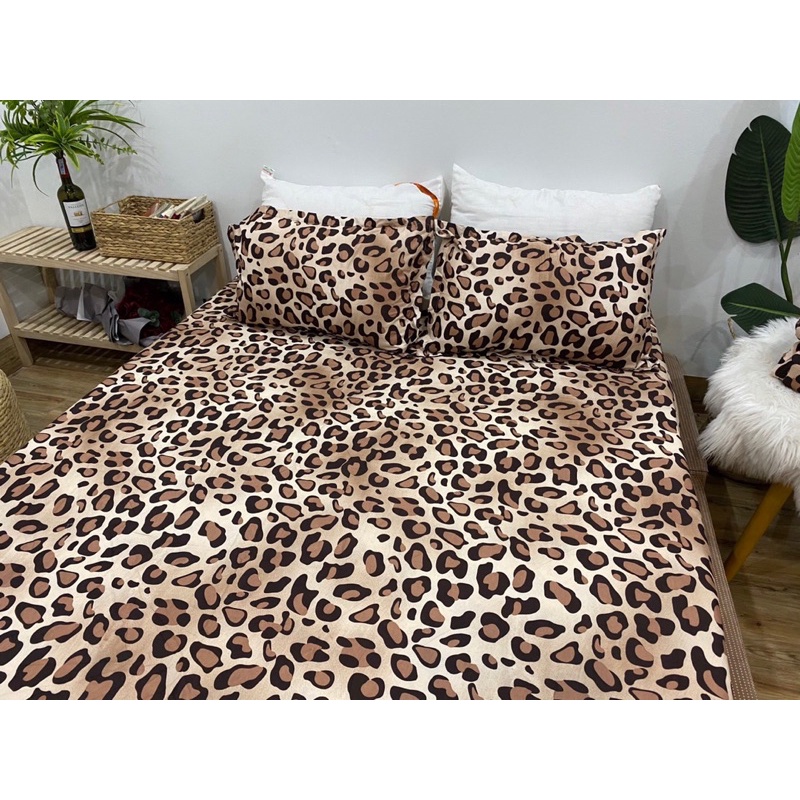Trọn bộ 5 món chăn ga gối Poly mẫu da báo