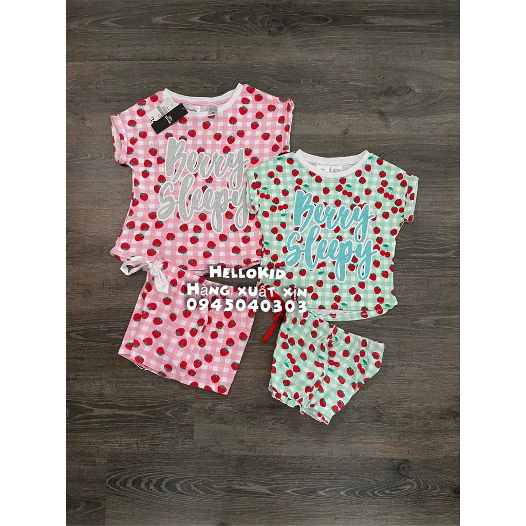 B123 - Bộ kẻ dâu tây bé gái