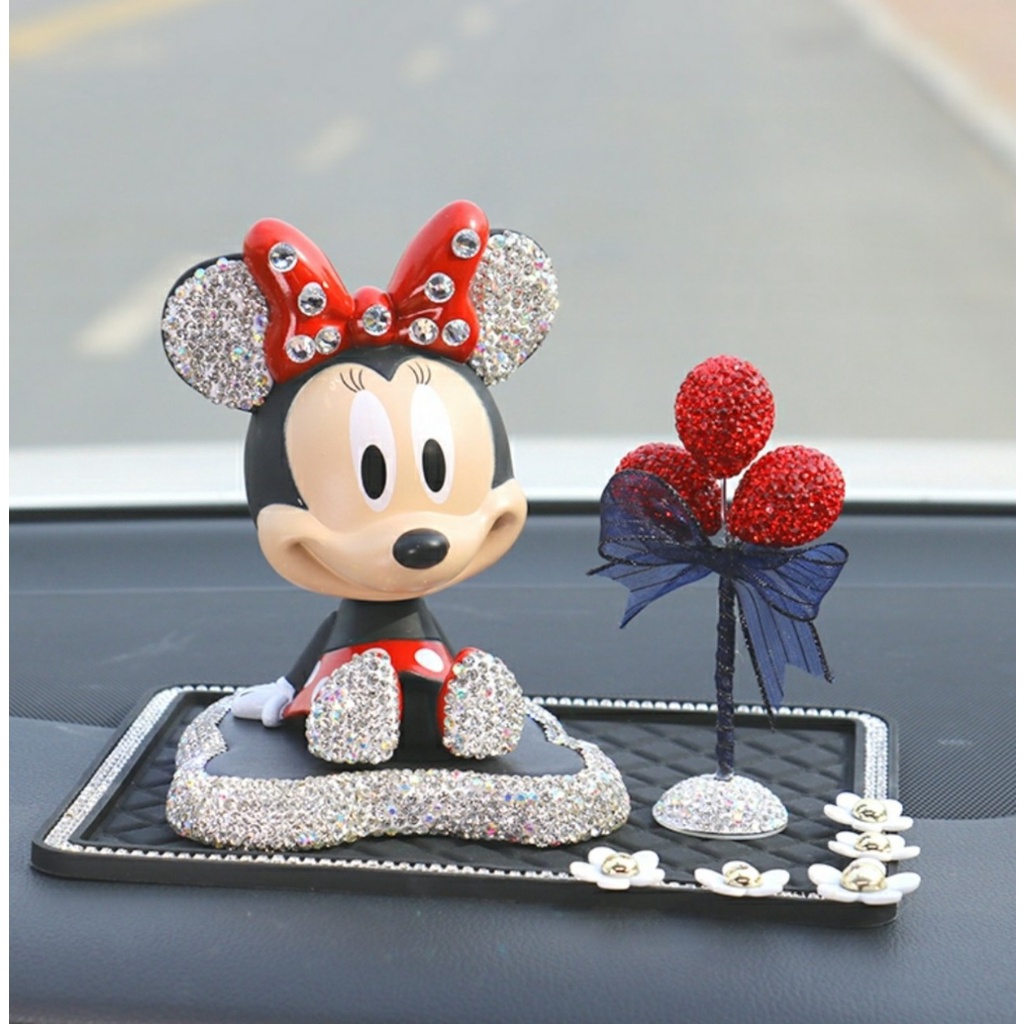 Mô Hình Chuột Mickey Minie Đính Đá Đầu Lắc Lư Dễ Thương Trang Trí Taplo ô tô