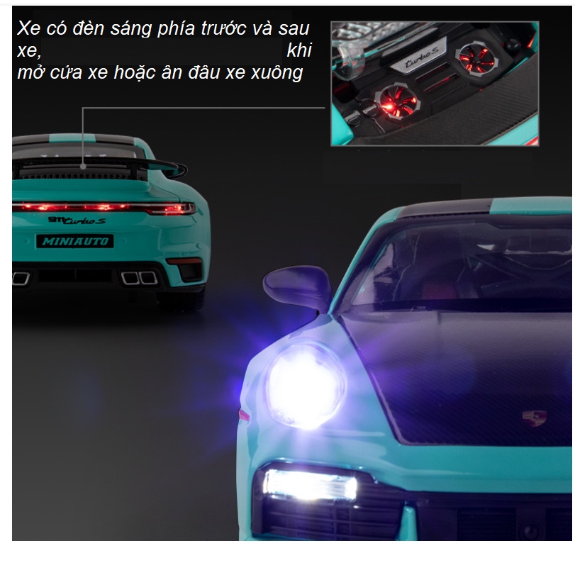 Mô hình xe ô tô Porsche tỉ lệ 1:32 bằng kim loại có âm thanh và đèn mở các cửa