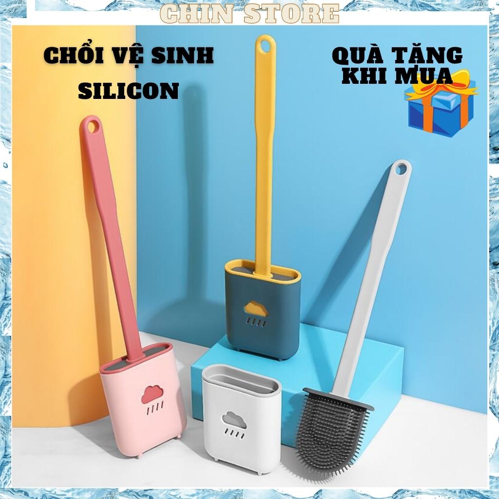 Chổi cọ toilet, nhà tắm đa năng cao cấp bằng silicon hình đám mây kèm hộp treo tường chắc chắn 38*4*10cm