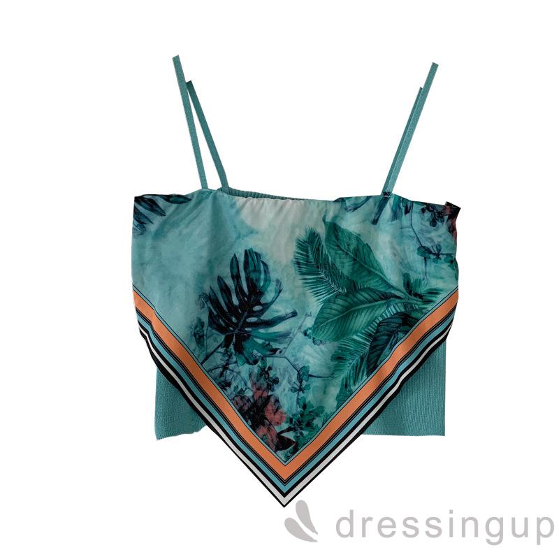 Áo lửng 2 dây mảnh dệt kim không tay viền khăn kiểu Bohemia cho nữ