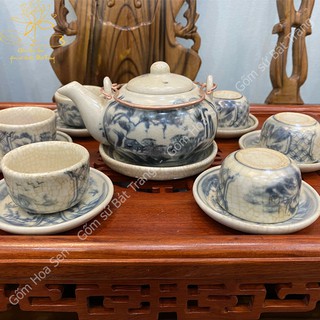 [Bát Tràng] Bộ Ấm Chén Men Rạn Giả Cổ Dáng Nhật