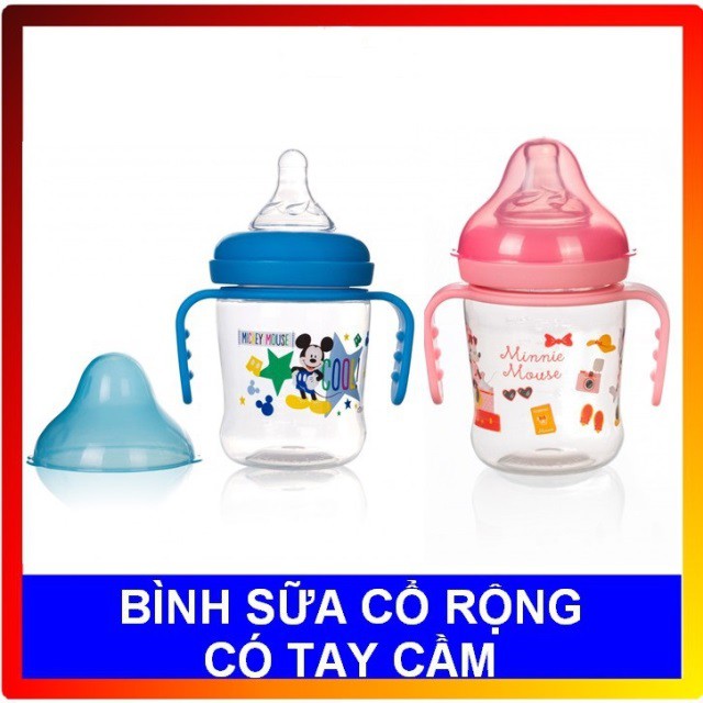 (Made in Thailand) Bình sữa cổ rộng có tay cầm 125ml / 250ml Disney Baby (DN80133 / DN80132)