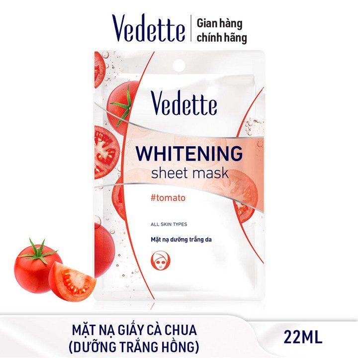 Combo 3 Mặt nạ giấy dưỡng trắng da cà chua Vedette 22ml x 3